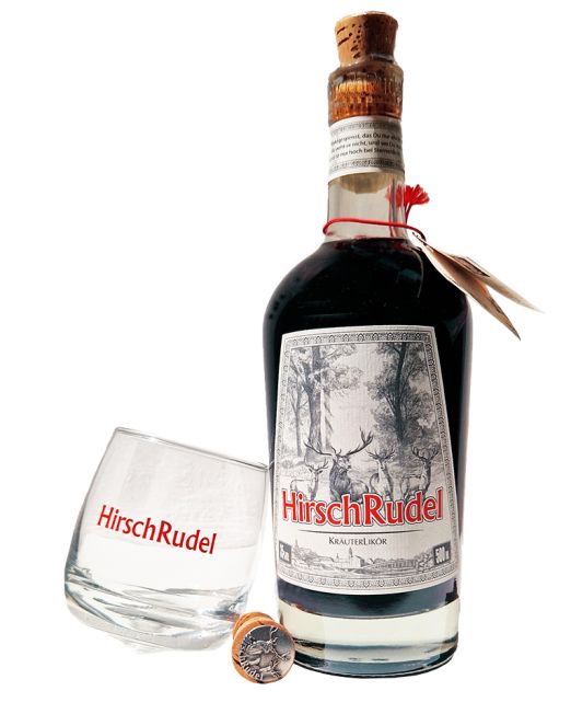 HirschRudel Kräuterlikör + Glas | 500ml Geschenkset | 35% vol